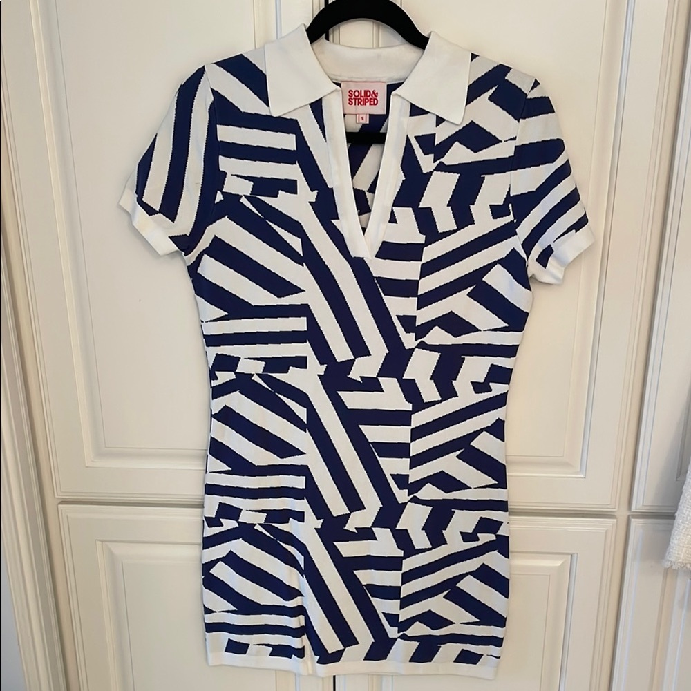 SOLID & STRIPED Navy and White Patterned Polo Dress